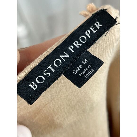 Boston Proper Cream Smocked Midi Dress with Bell Sleeves - Picture 8 of 8